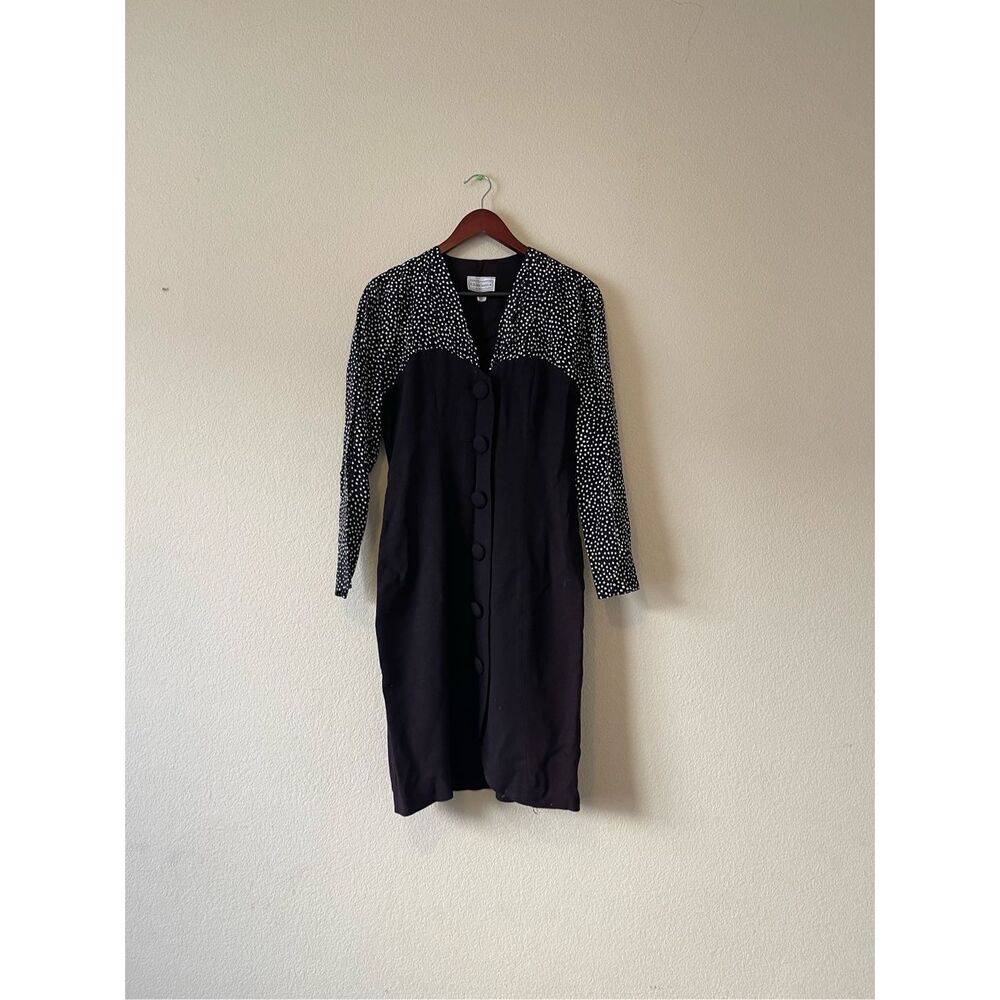 Vintage polka dot button down long sleeve dress size small‎
